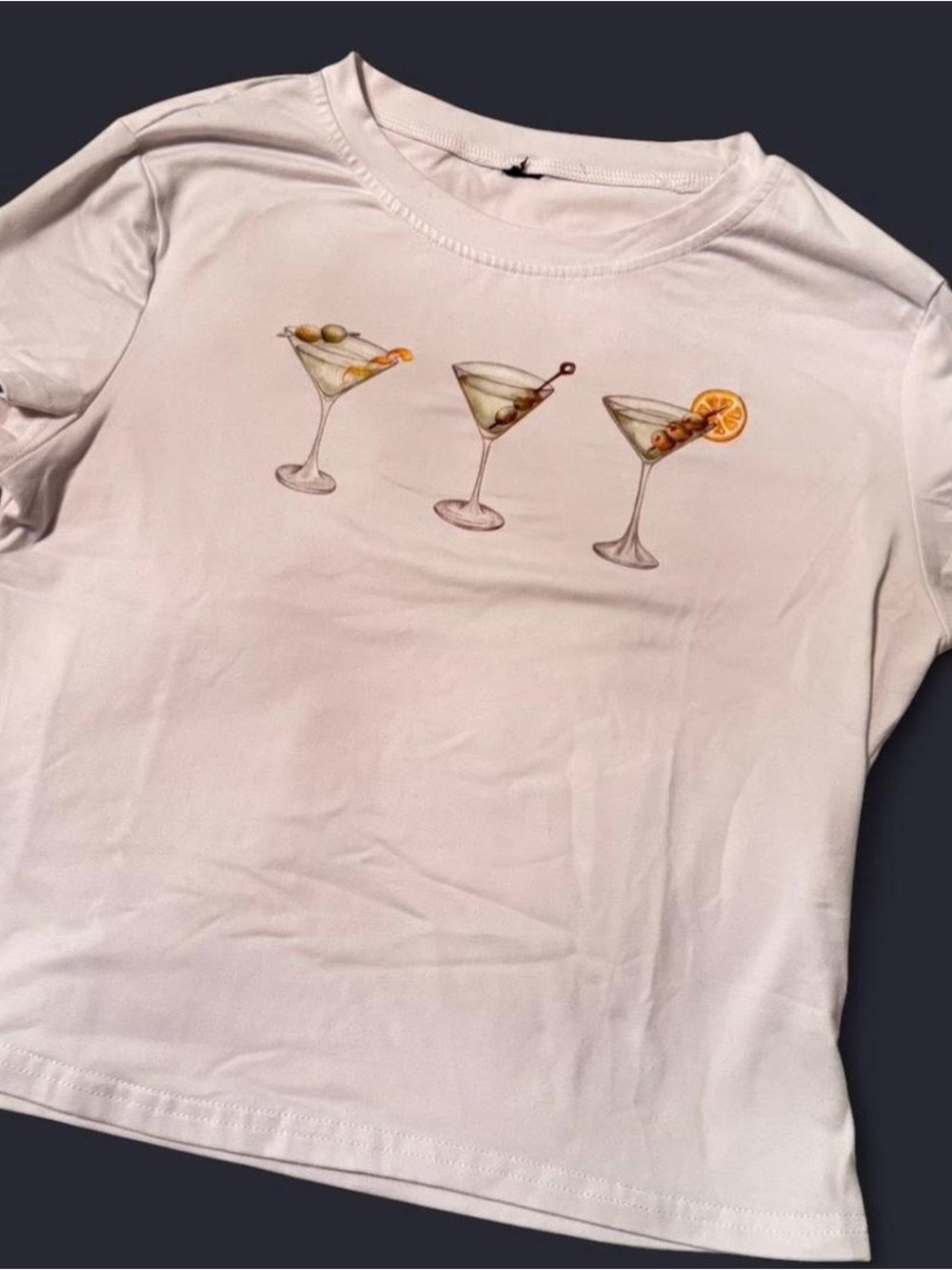 Women’s White Graphic Martini Baby Tee